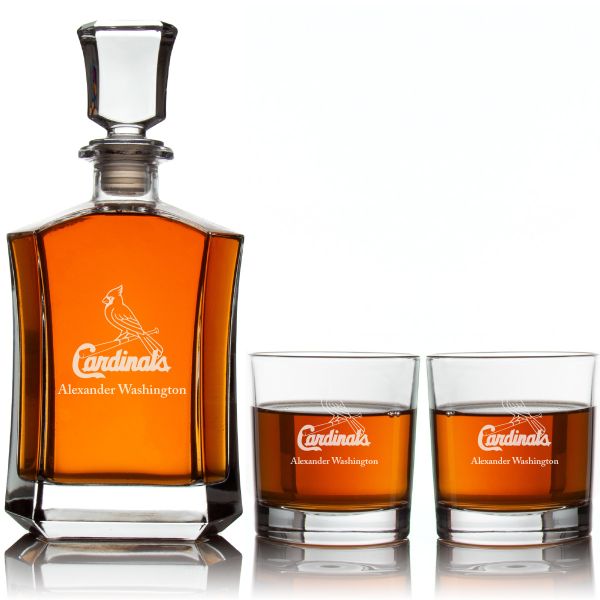 Personalized St. Louis Cardinals Logo - Major League Baseball - Custom Crown Decanter Set - Baseball Fanatic Gift Ideas
