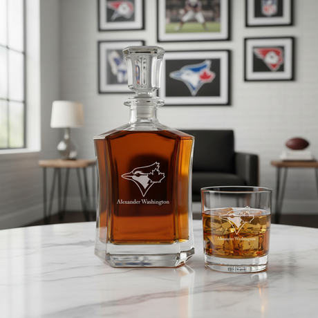 Personalized Toronto Blue Jays - Major League Baseball - Custom Crown Decanter Set - Baseball Fanatic Gift Ideas
