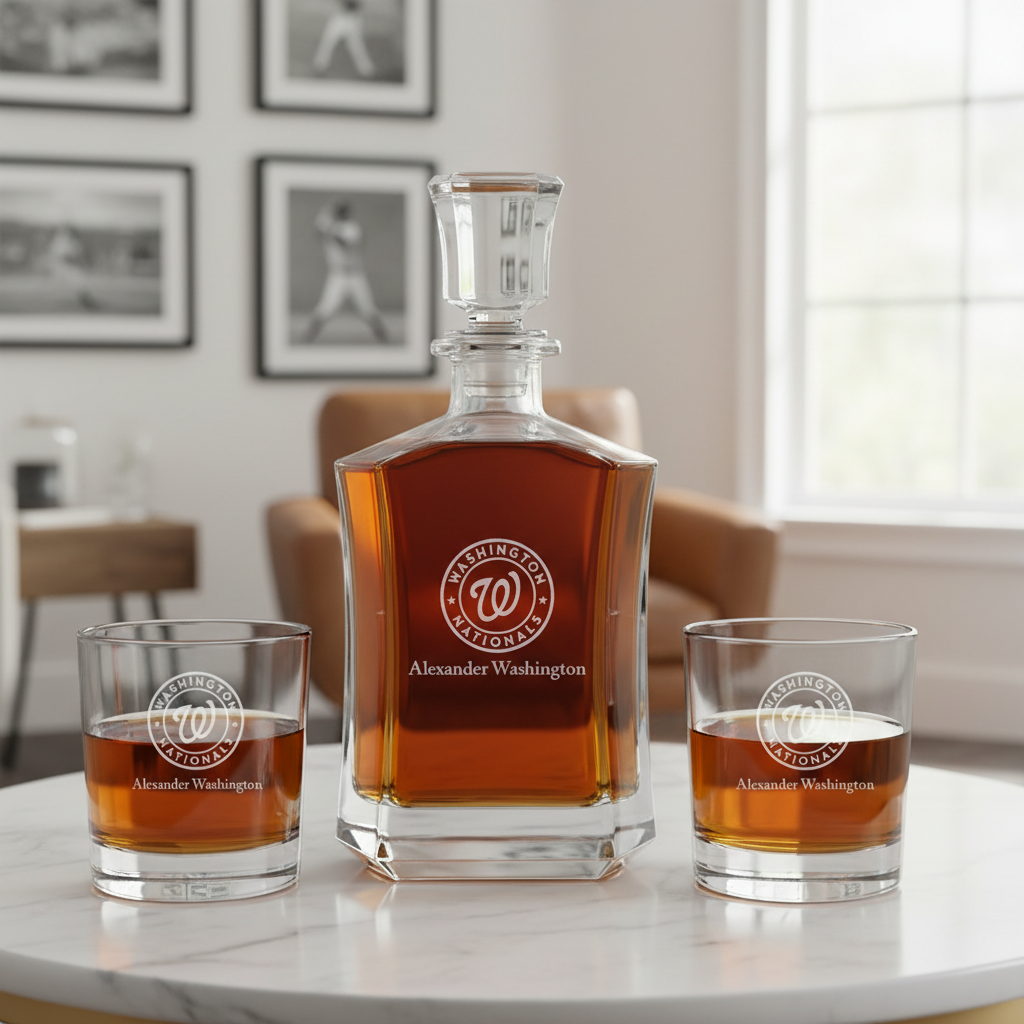 Personalized Washington Nationals Insignia - Major League Baseball - Custom Crown Decanter Set - Baseball Fanatic Gift Ideas