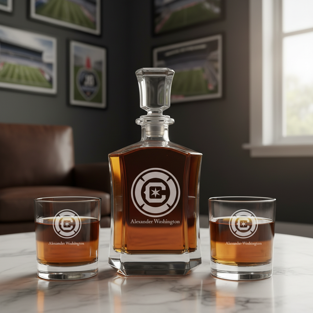 Personalized Engraved Chicago Fire Football Club - Major League Soccer - Custom Crown Decanter Set - Soccer Fanatic Gift Ideas