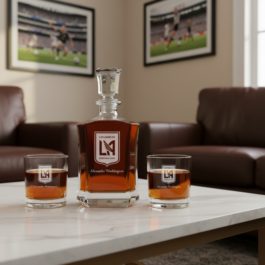 Personalized Engraved Los Angeles FC - Major League Soccer - Custom Crown Decanter Set - Soccer Fanatic Gift Ideas