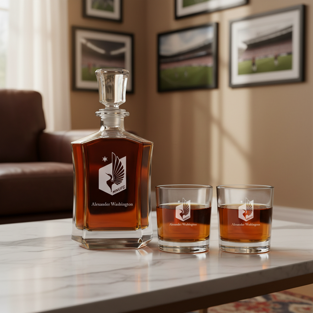 Personalized Engraved Minnesota United FC - Major League Soccer - Custom Crown Decanter Set - Soccer Fanatic Gift Ideas