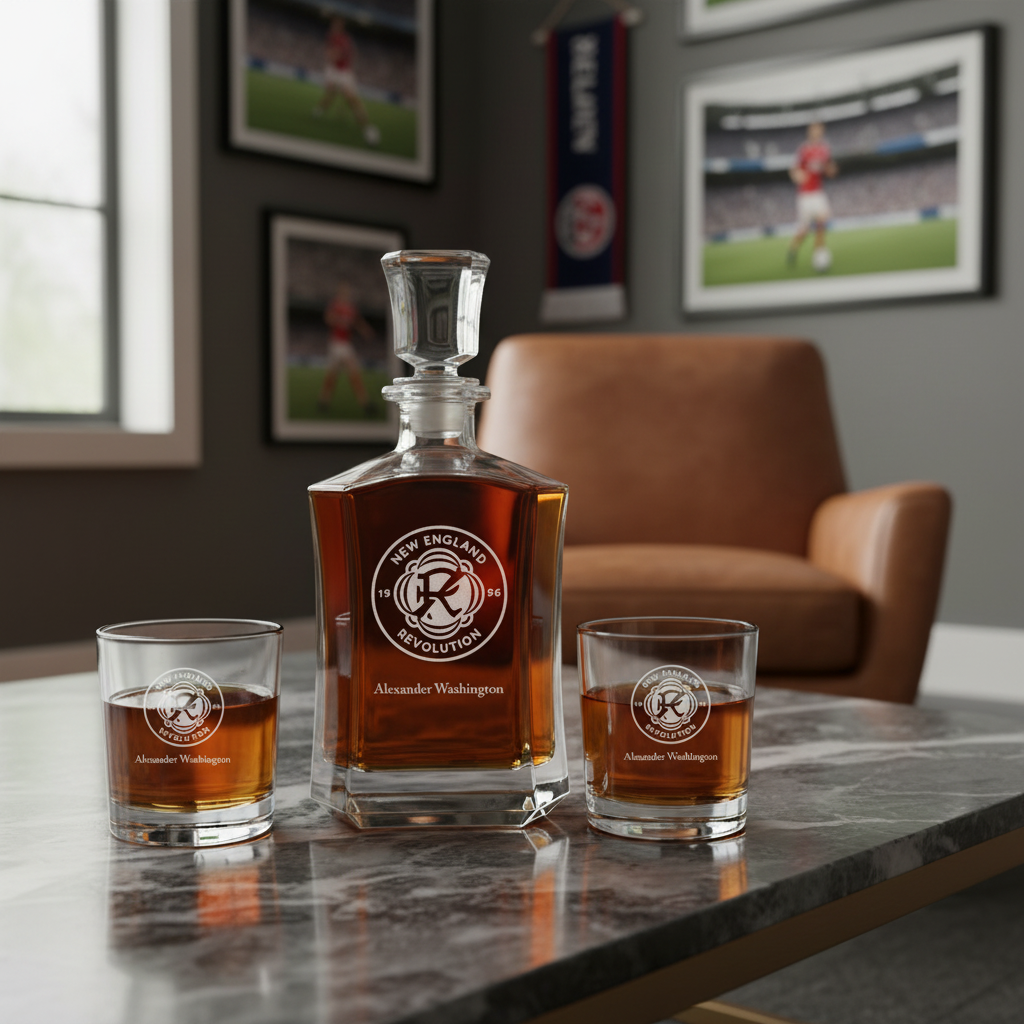 Personalized Engraved New England Revolution - Major League Soccer - Custom Crown Decanter Set - Soccer Fanatic Gift Ideas