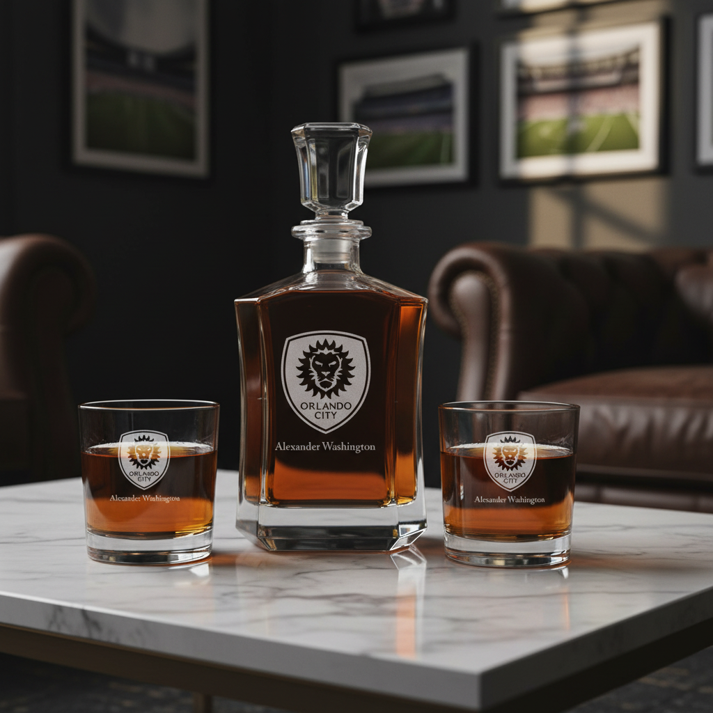 Personalized Engraved Orlando City SC - Major League Soccer - Custom Crown Decanter Set - Soccer Fanatic Gift Ideas