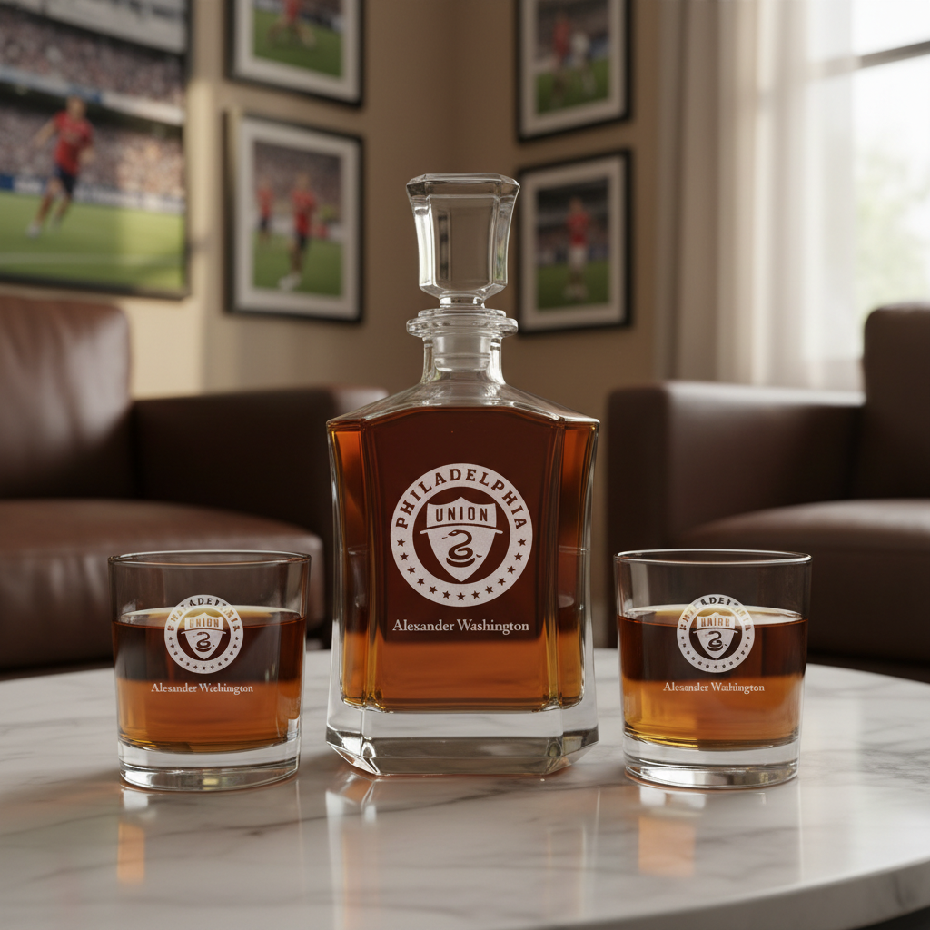Personalized Engraved Philadelphia Union - Major League Soccer - Custom Crown Decanter Set - Soccer Fanatic Gift Ideas