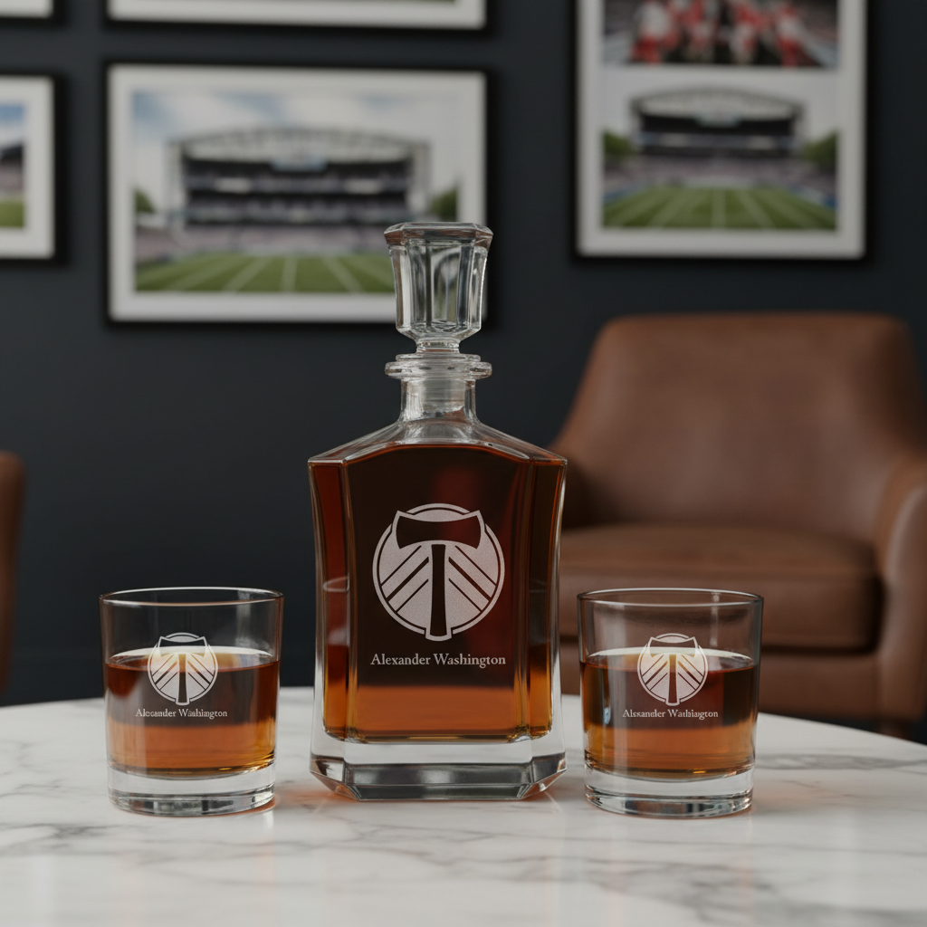 Personalized Engraved Portland Timbers - Major League Soccer - Custom Crown Decanter Set - Soccer Fanatic Gift Ideas