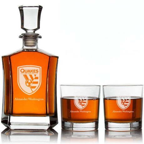 Personalized Engraved San Jose Earthquakes FC - Major League Soccer - Custom Crown Decanter Set - Soccer Fanatic Gift Ideas