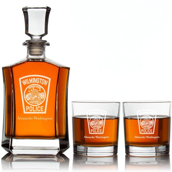 Custom Engraved Police Badges  - Custom Crown Decanter Set - Wilmington Police Patch