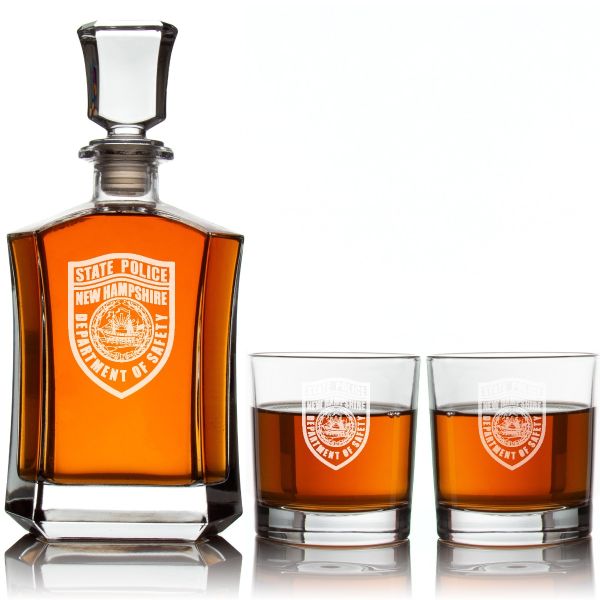 Custom Engraved Police Badges  - Custom Crown Decanter Set - State Police New Hampshire Patch