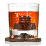 Custom Engraved Striped Monogram Name and Date - Personalized Whiskey Glasses In Wood Gift Box