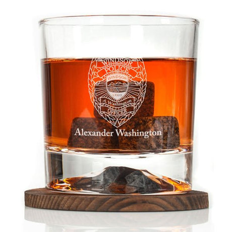 Custom Engraved - Police Badges - Personalized Whiskey Glasses In Wood Gift Box-Windsor CO Police Badge