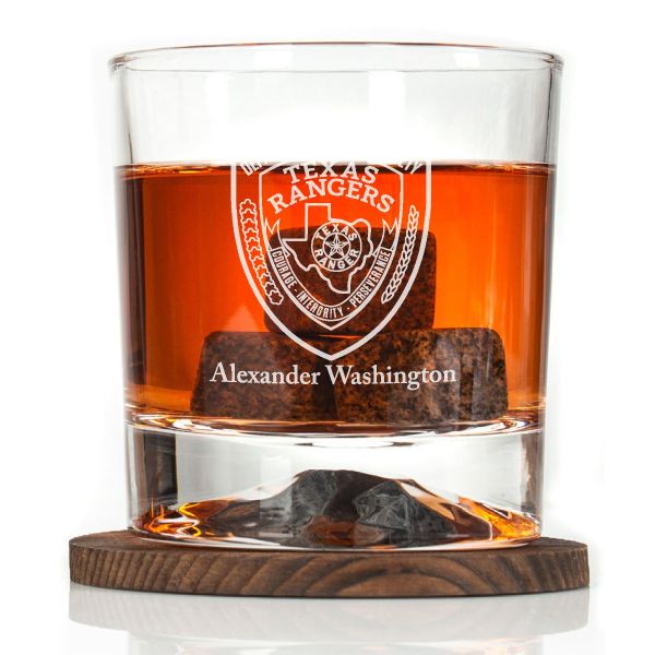 Custom Engraved - Police Badges - Personalized Whiskey Glasses In Wood Gift Box - Dept of Public Safety Texas Rangers Patch