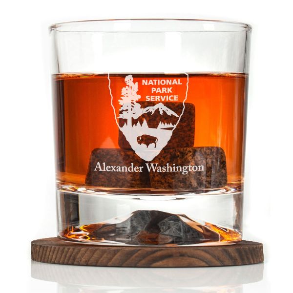 Custom Engraved - Police Badges - Personalized Whiskey Glasses In Wood Gift Box - National Park Service Patch