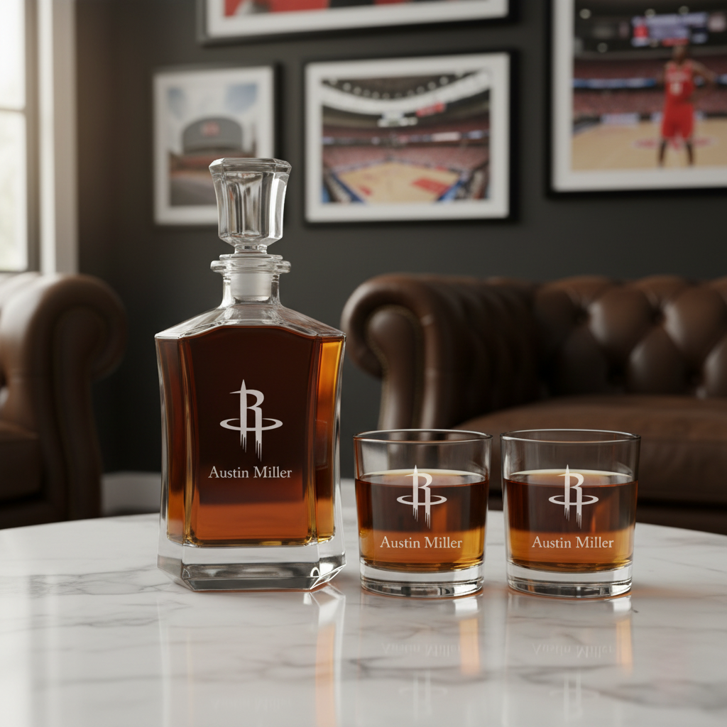 Personalized Houston Rockets - Crown Classic Decanter Gift Set - Basketball Fanatic Gift Ideas