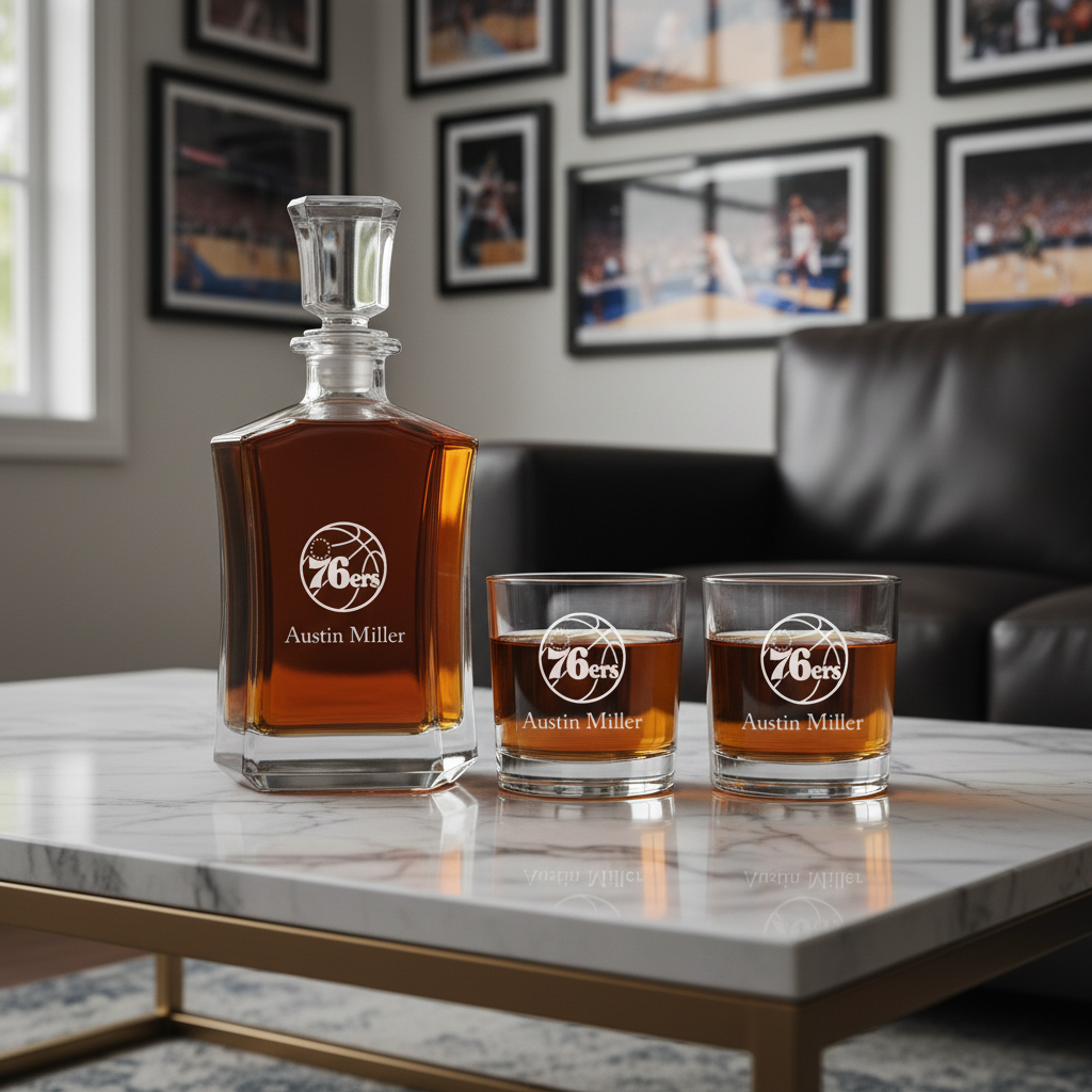 Personalized 76ers - Crown Classic Decanter Gift Set - Basketball Fanatic Gift Ideas