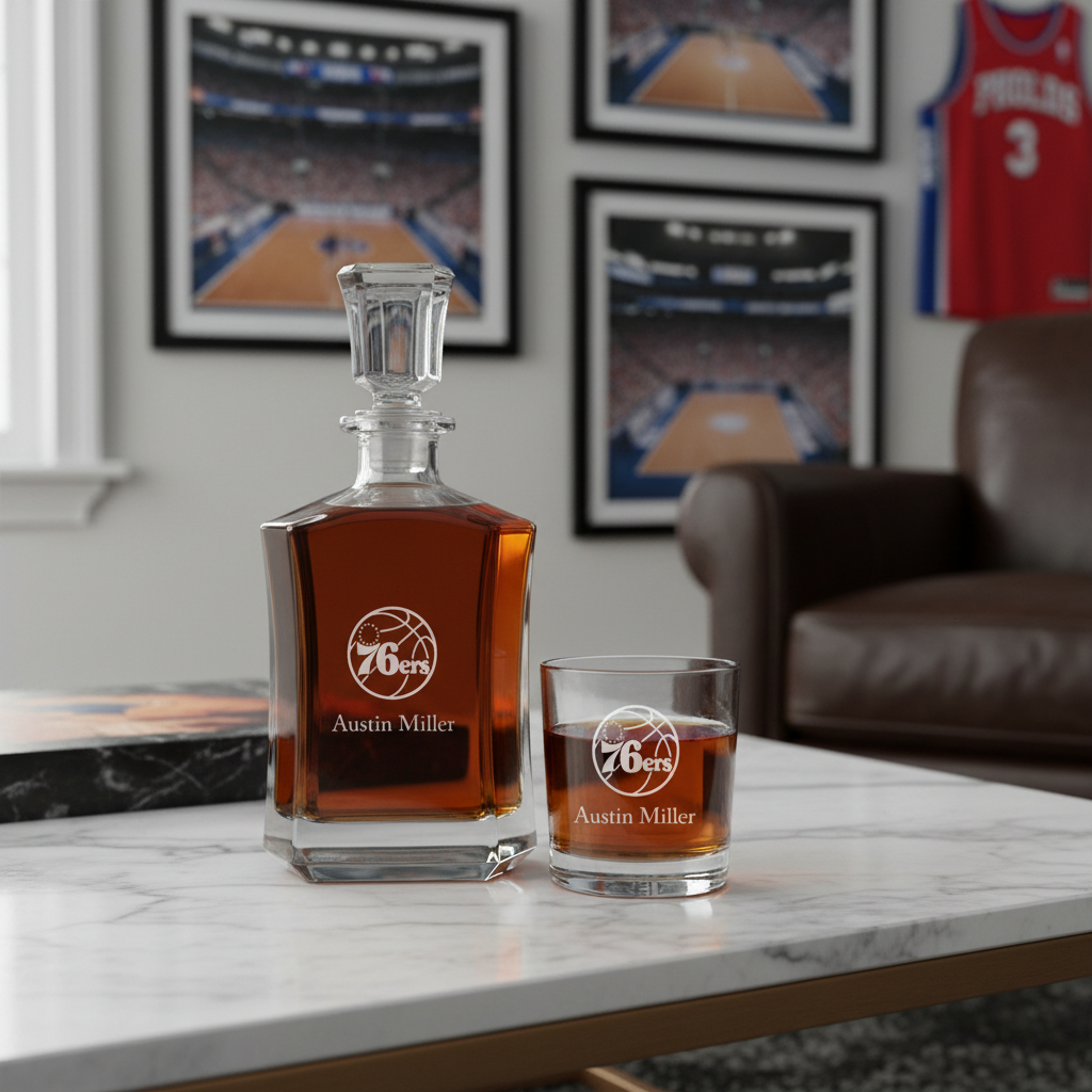 Personalized 76ers - Crown Classic Decanter Gift Set - Basketball Fanatic Gift Ideas