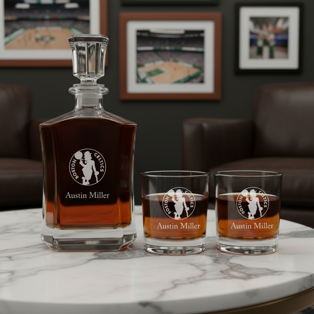 Personalized Boston Celtics - Crown Classic Decanter Gift Set - Basketball Fanatic Gift Ideas