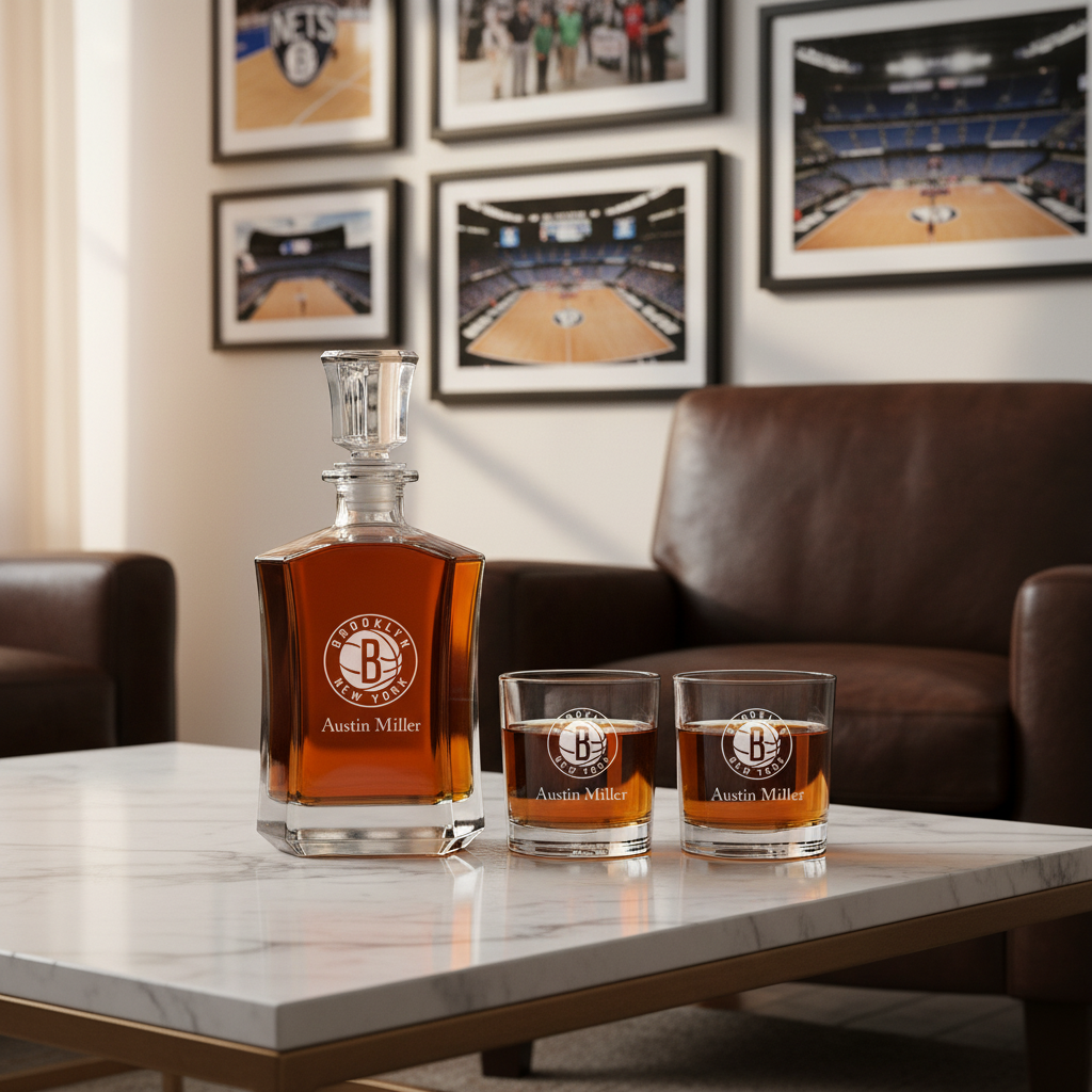 Personalized Brooklyn New York - Crown Classic Decanter Gift Set - Basketball Fanatic Gift Ideas