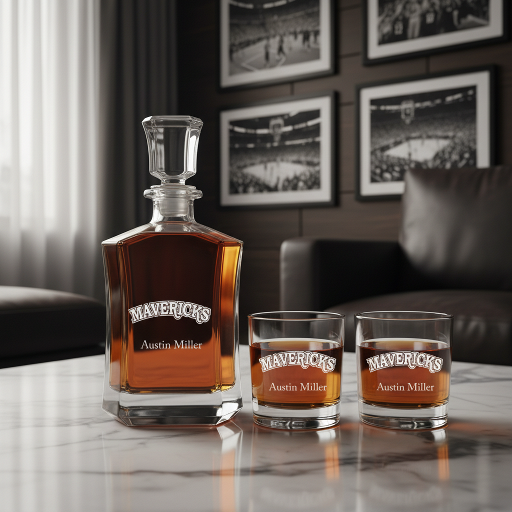 Personalized Mavericks - Crown Decanter Gift Set - Basketball Fanatic Gift Ideas