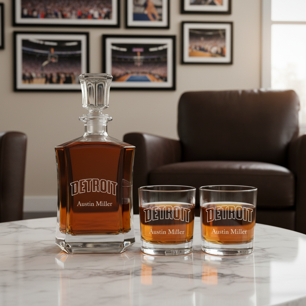 Personalized Detroit - Crown Classic Decanter Gift Set - Basketball Fanatic Gift Ideas