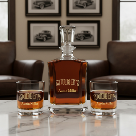 Personalized Motor City - Crown Classic Decanter Gift Set - Basketball Fanatic Gift Ideas