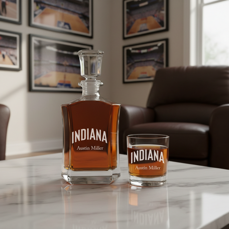 Personalized Indiana - Crown Classic Decanter Gift Set - Basketball Fanatic Gift Ideas