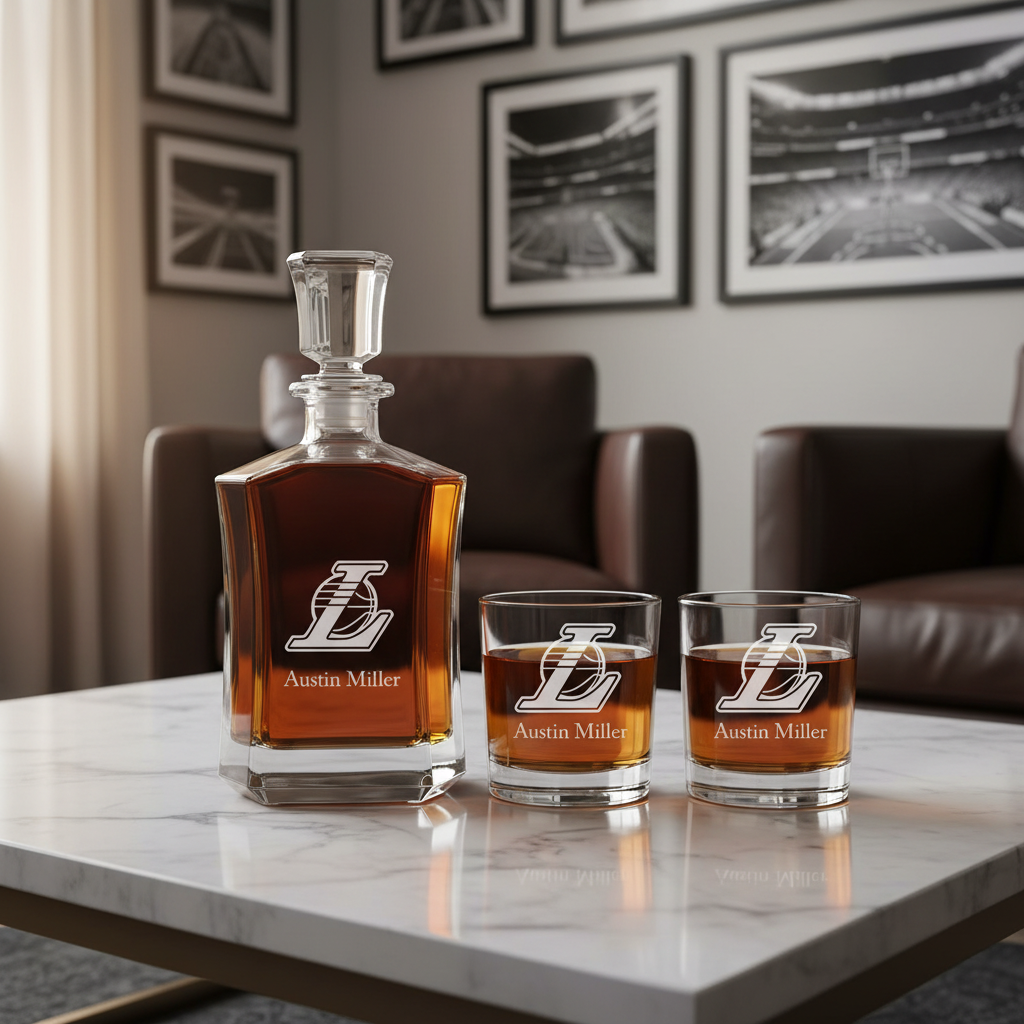 Engraved L Logo Lakers - Personalized Crown Decanter - Basketball Fanatic Gift Ideas - Man Cave Gifts