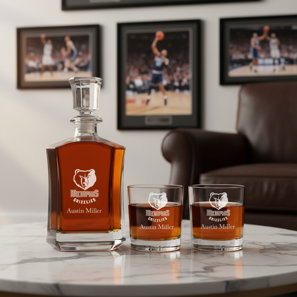 Engraved Memphis Grizzlies - Personalized Crown Decanter - Basketball Fanatic Gift Ideas - Man Cave Gifts