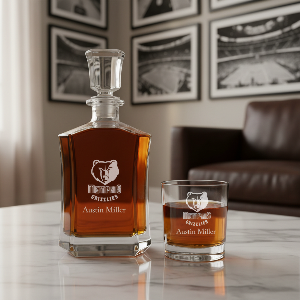 Engraved Memphis Grizzlies - Personalized Crown Decanter - Basketball Fanatic Gift Ideas - Man Cave Gifts