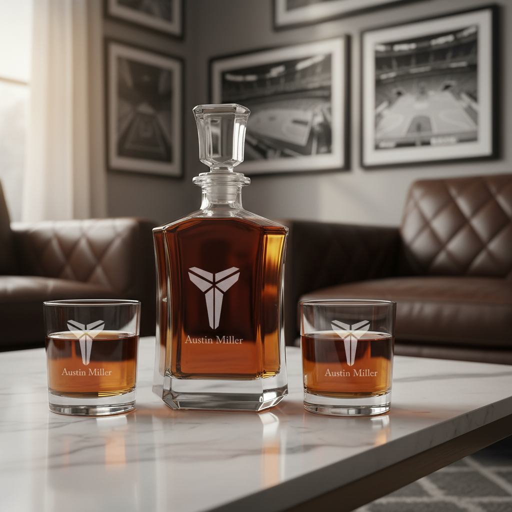 Engraved Kobe Logo - Personalized Crown Decanter - Basketball Fanatic Gift Ideas - Man Cave Gifts