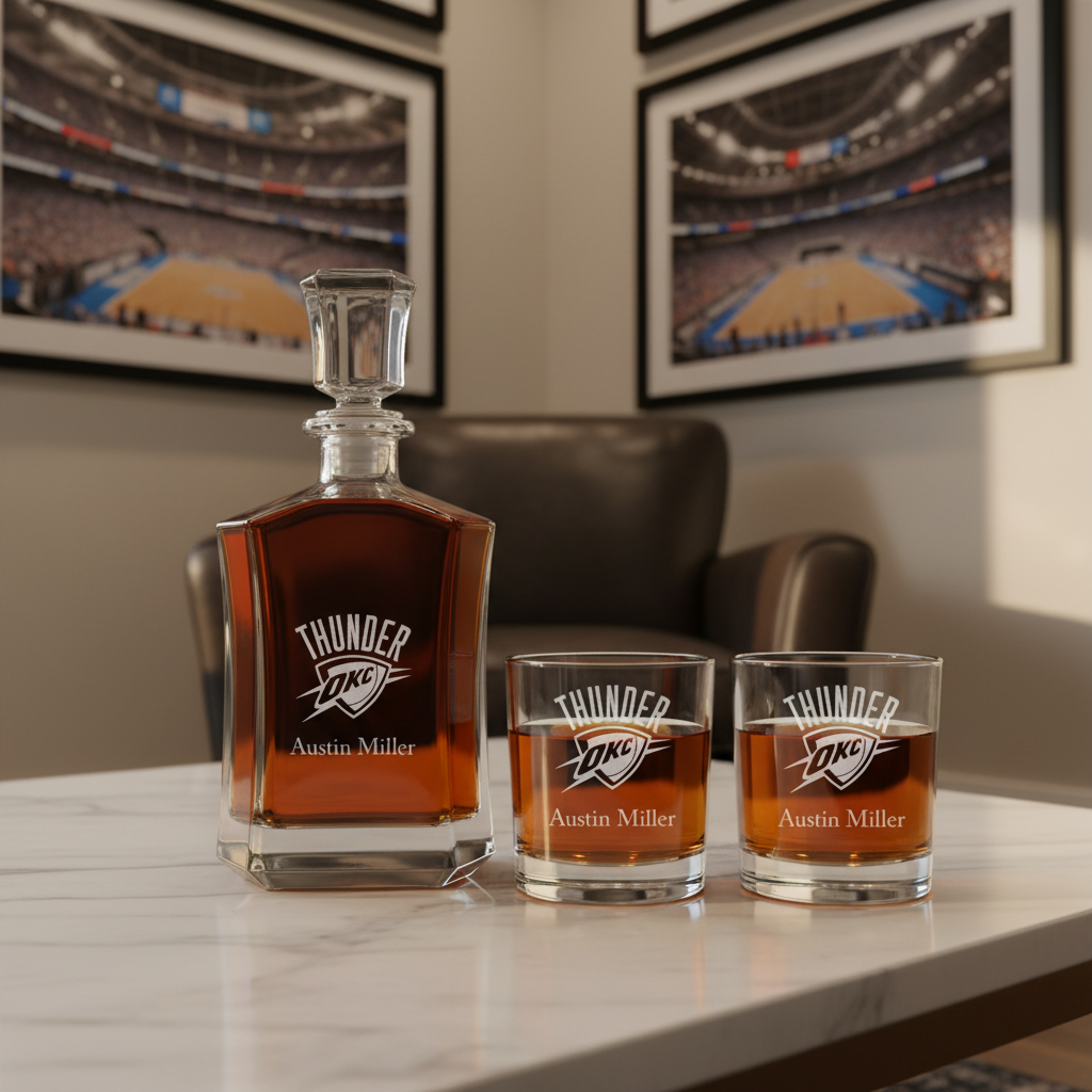Engraved Oklahoma City Thunder - Personalized Crown Decanter - Basketball Fanatic Gift Ideas - Man Cave Gifts