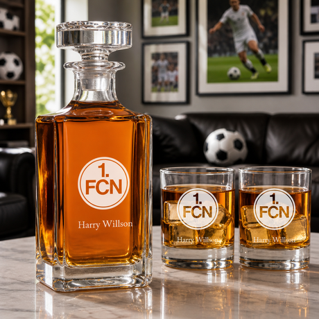 Engraved 1. FC Nurnberg - Personalized Classic Decanter Set with Old Fashioned Whiskey Glasses 3pcs