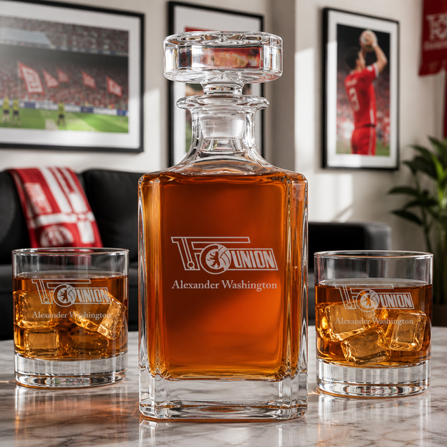 Engraved 1 FC Union Berlin - Germany Football - Personalized Classic Decanter Set with Old Fashioned Whiskey Glasses