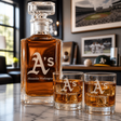 Engraved Athletics A's Cap Logo - Major league Baseball - Personalized Classic Decanter Set with Old Fashioned Whiskey Glasses