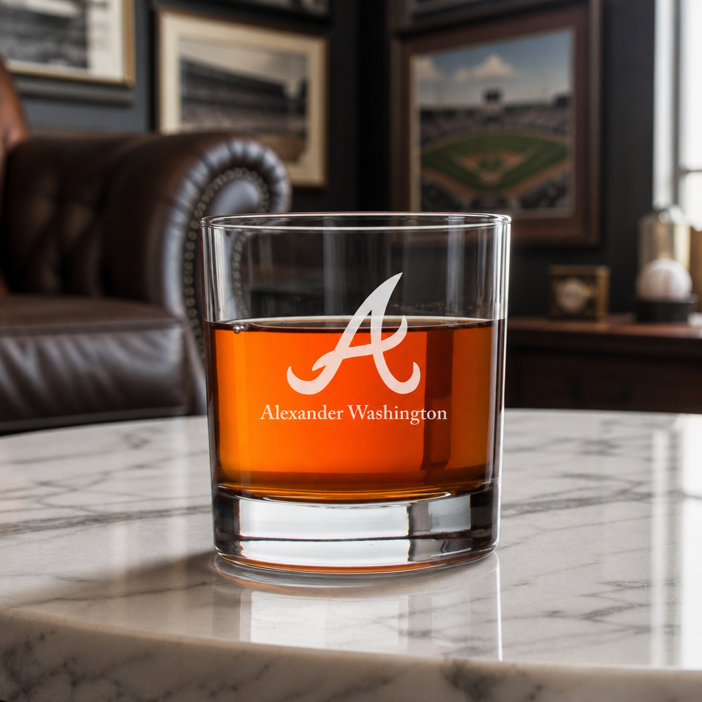 Engraved Atlanta Braves Insignia Rocks Glass - Major League Baseball - Personalized Whiskey Glasses - Man Cave Gift Ideas - Gifts For Him - Baseball Fanatic - 2pcs