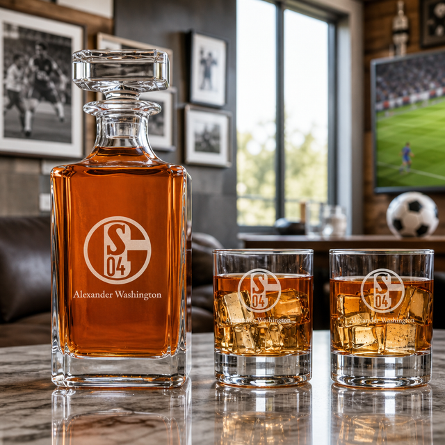 Engraved FC Schalke - Germany Football - Personalized Classic Decanter Set with Old Fashioned Whiskey Glasses