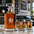 Engraved Miami Marlins Cap - Major league Baseball - Personalized Classic Decanter Set with Old Fashioned Whiskey Glasses