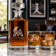 Engraved Miami Marlins Logo - Major league Baseball - Personalized Classic Decanter Set with Old Fashioned Whiskey Glasses