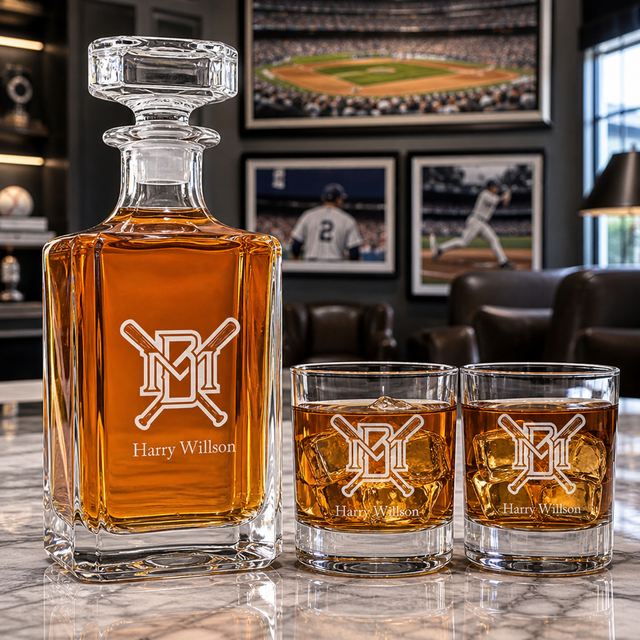 Engraved Milwaukee Brewers - Personalized Classic Decanter Set with Old Fashioned Whiskey Glasses