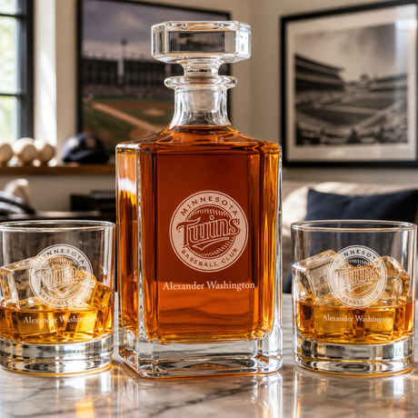 Engraved Minnesota Twins Logo - Major league Baseball - Personalized Classic Decanter Set with Old Fashioned Whiskey Glasses