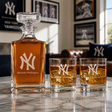 Engraved New York Yankees Cap Logo - Major league Baseball - Personalized Classic Decanter Set with Old Fashioned Whiskey Glasses