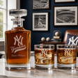Engraved New York Yankees Logo Personalized Classic Decanter Set with Old Fashioned Whiskey Glasses
