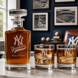 Engraved New York Yankees Logo Personalized Classic Decanter Set with Old Fashioned Whiskey Glasses
