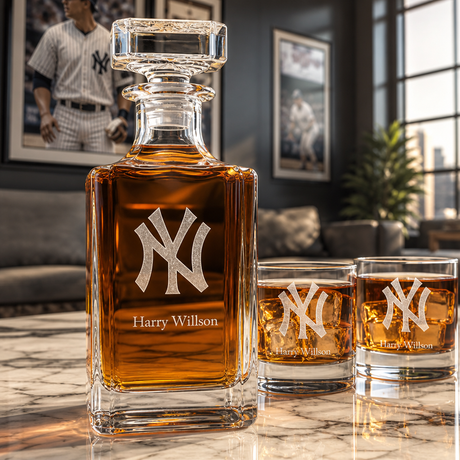 Engraved NY Yankees - Personalized Classic Decanter Set with Old Fashioned Whiskey Glasses