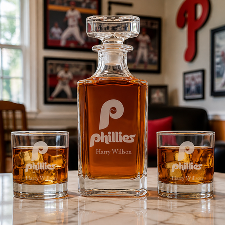 Engraved Philadelphia Phillies - Personalized Classic Decanter Set with Old Fashioned Whiskey Glasses