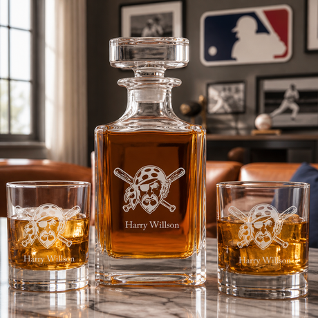 Engraved Pirates - Personalized Classic Decanter Set with Old Fashioned Whiskey Glasses