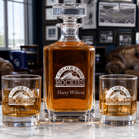Engraved Rockies - Personalized Classic Decanter Set with Old Fashioned Whiskey Glasses