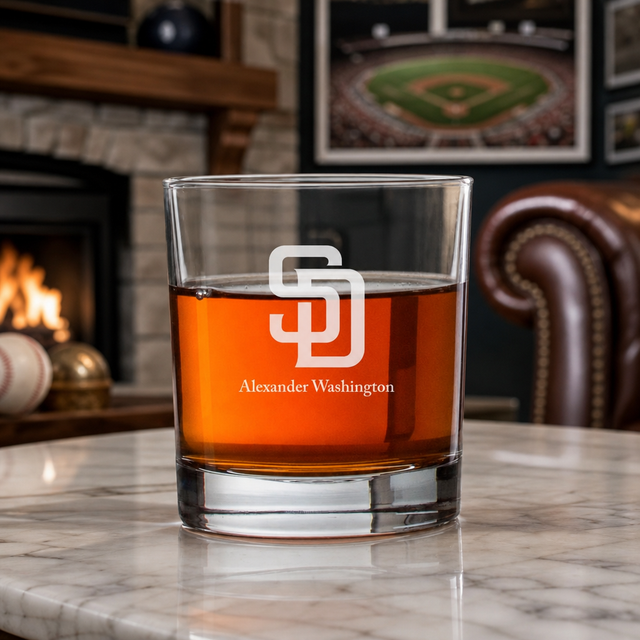 Engraved San Diego Padres Logo Rocks Glass - Major League Baseball- Personalized Whiskey Glasses - Man Cave Gift Ideas - Gifts For Him - Baseball Fanatic - 2pcs