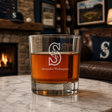 Engraved Seattle Mariners Logo Rocks Glass - Major League Baseball- Personalized Whiskey Glasses - Man Cave Gift Ideas - Gifts For Him - Baseball Fanatic - 2pcs
