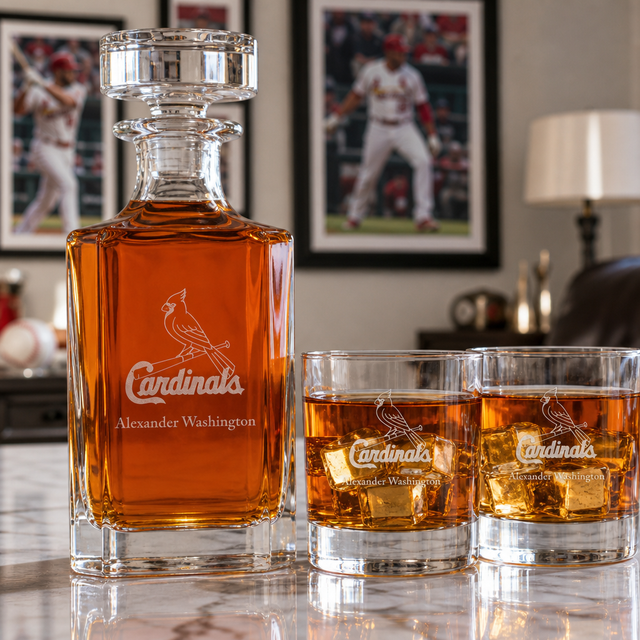 Engraved St. Louis Cardinals Logo - Major League Baseball - Personalized Classic Decanter Set with Old Fashioned Whiskey Glasses
